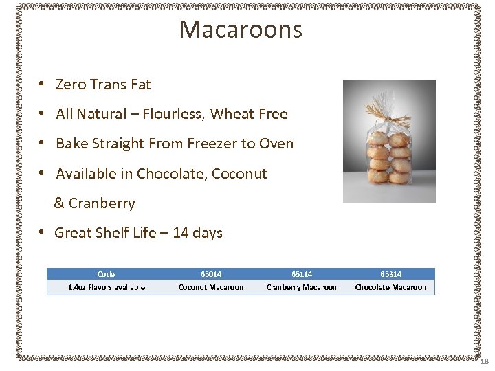 Macaroons • Zero Trans Fat • All Natural – Flourless, Wheat Free • Bake