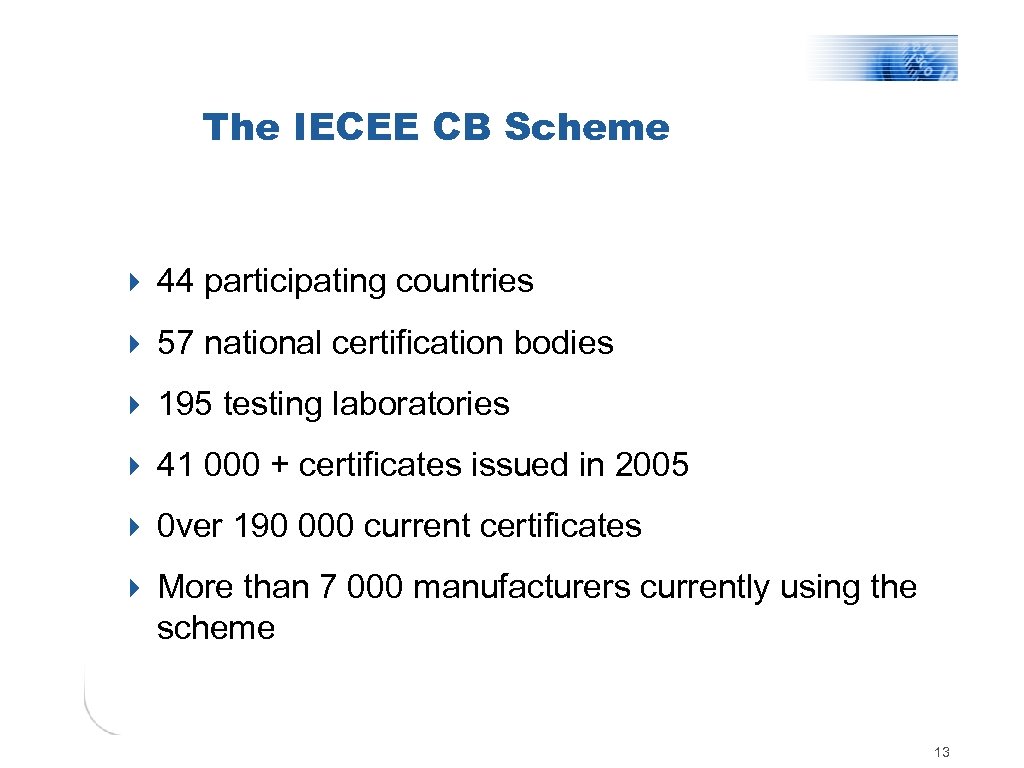 The IECEE CB Scheme 4 44 participating countries 4 57 national certification bodies 4