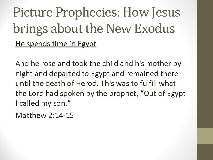 Picture Prophecies: How Jesus brings about the New Exodus He spends time in Egypt