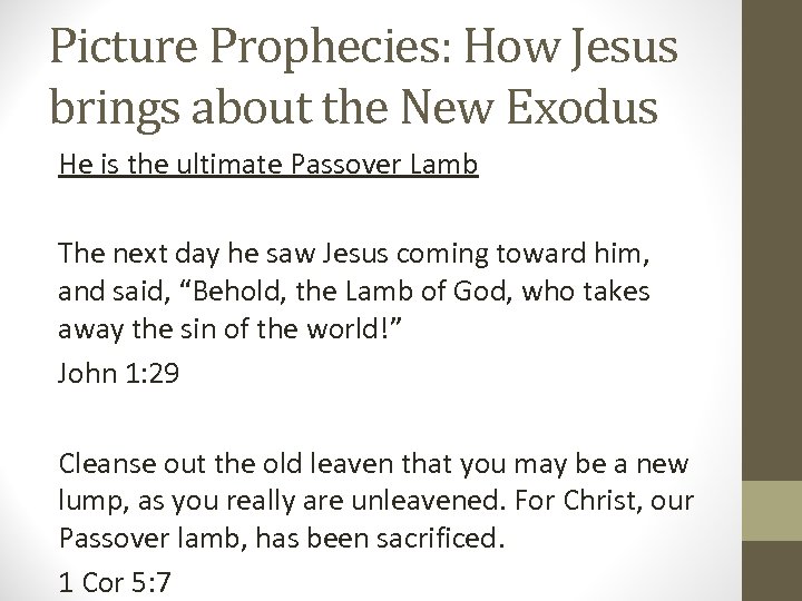 Picture Prophecies: How Jesus brings about the New Exodus He is the ultimate Passover