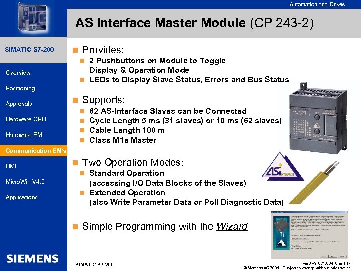 for internal use only Automation and Drives AS Interface Master Module (CP 243 -2)