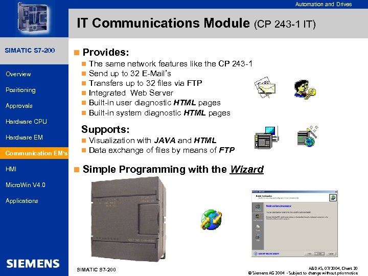 for internal use only Automation and Drives IT Communications Module (CP 243 -1 IT)