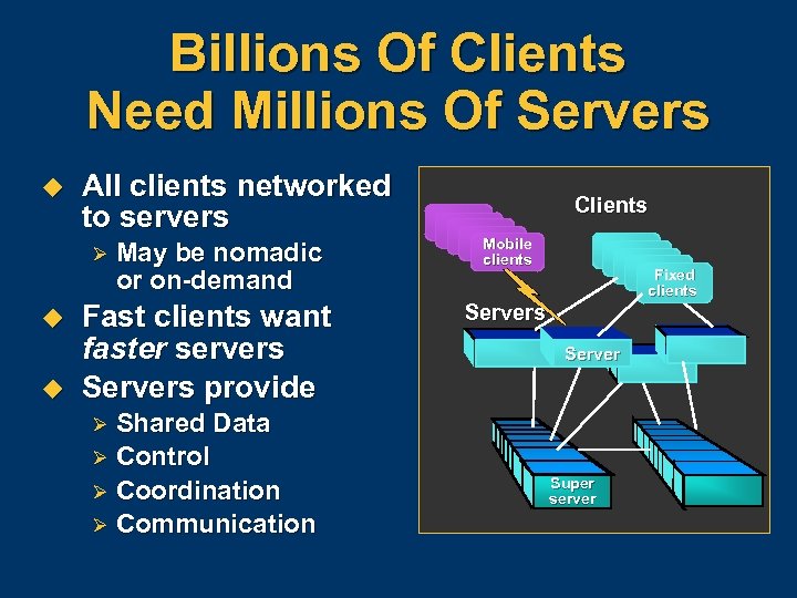 Billions Of Clients Need Millions Of Servers u All clients networked to servers Ø