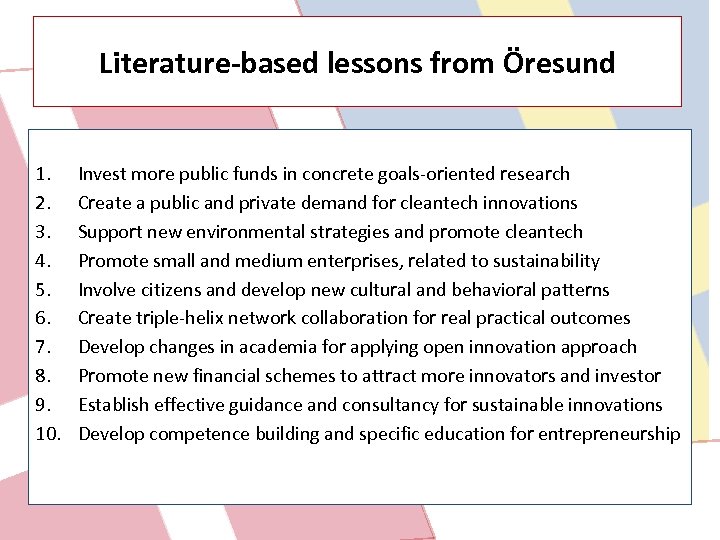 Literature-based lessons from Öresund 1. 2. 3. 4. 5. 6. 7. 8. 9. 10.