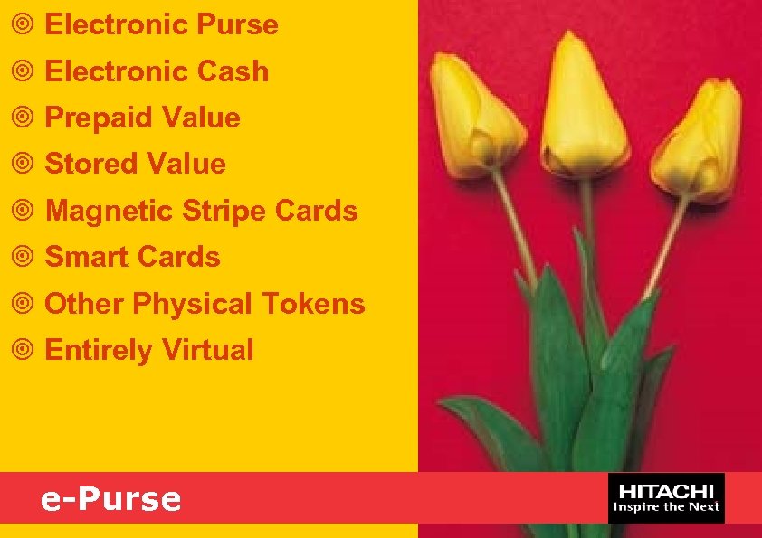 ¥ Electronic Purse ¥ Electronic Cash ¥ Prepaid Value ¥ Stored Value ¥ Magnetic