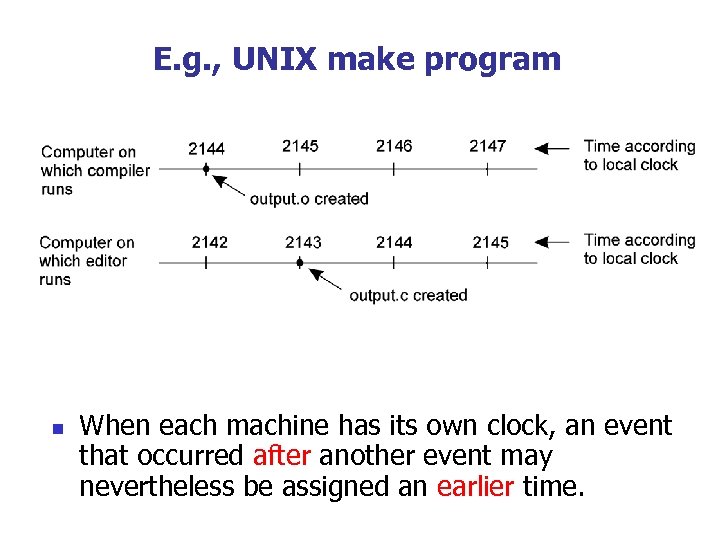 E. g. , UNIX make program n When each machine has its own clock,