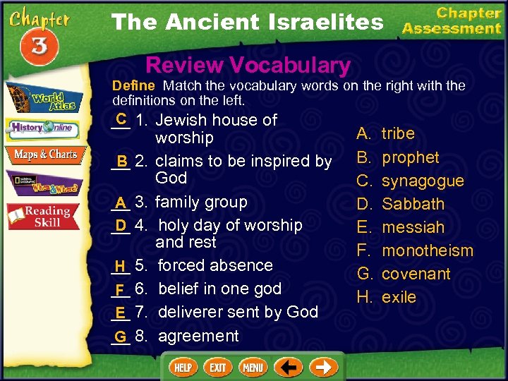 The Ancient Israelites Review Vocabulary Define Match the vocabulary words on the right with