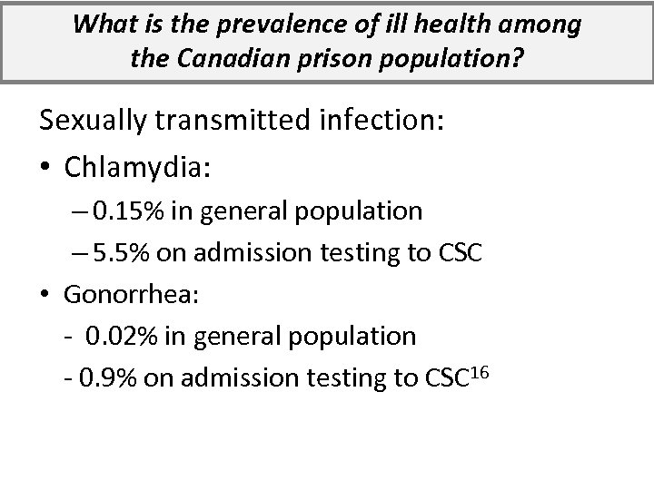 What is the prevalence of ill health among the Canadian prison population? Sexually transmitted
