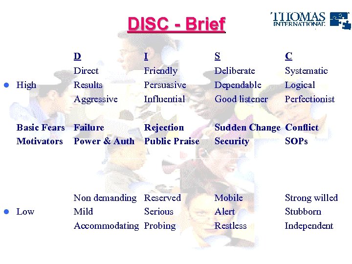 DISC - Brief D l High I S C Direct Results Aggressive Friendly Persuasive