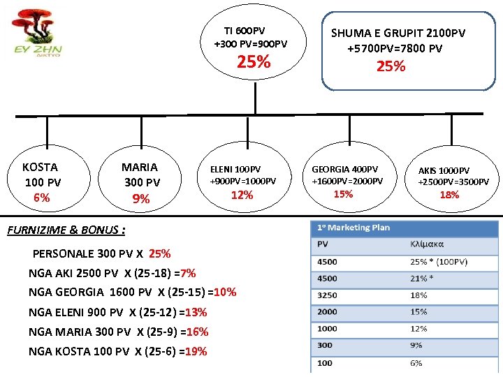 TI 600 PV +300 PV=900 PV 25% KOSTA 100 PV 6% MARIA 300 PV