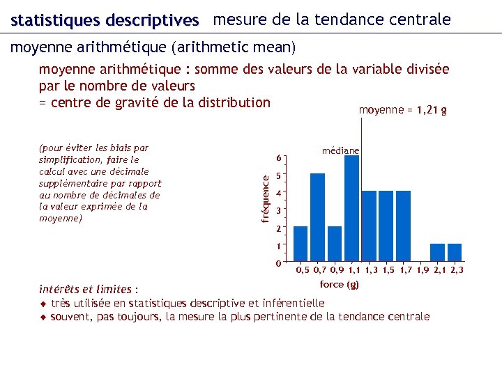 statistiques descriptives mesure de la tendance centrale moyenne arithmétique (arithmetic mean) moyenne arithmétique :