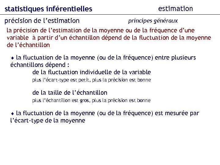 estimation statistiques inférentielles précision de l’estimation principes généraux la précision de l’estimation de la