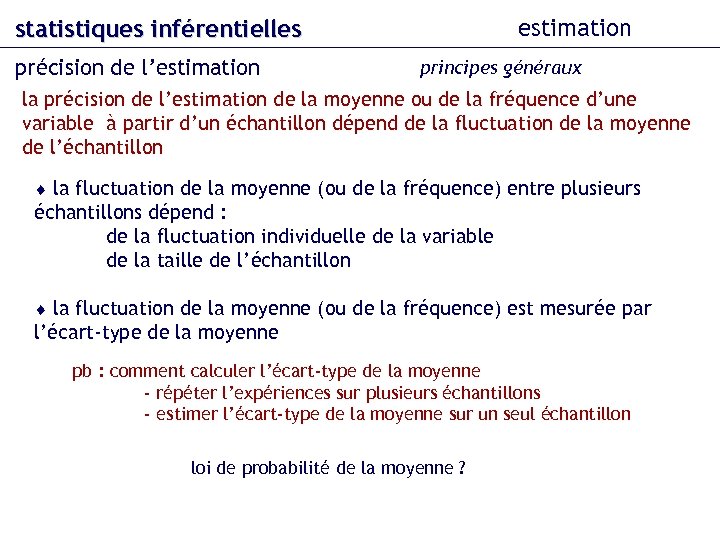estimation statistiques inférentielles précision de l’estimation principes généraux la précision de l’estimation de la