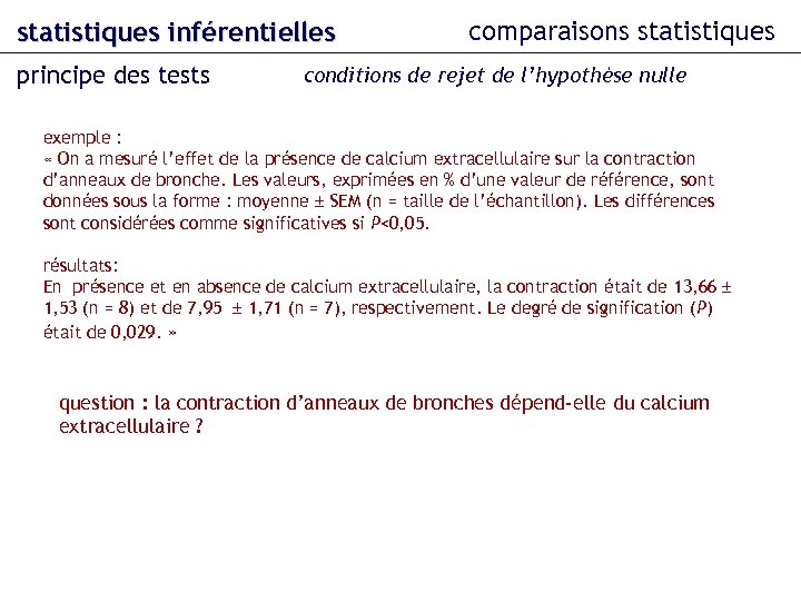 statistiques inférentielles principe des tests comparaisons statistiques conditions de rejet de l’hypothèse nulle exemple
