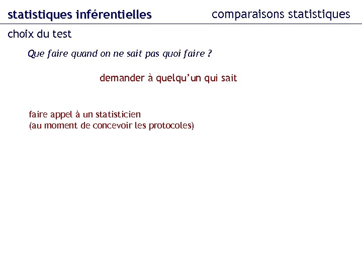 statistiques inférentielles comparaisons statistiques choix du test Que faire quand on ne sait pas