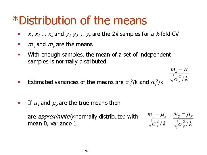 *Distribution of the means § x 1 x 2 … xk and y 1
