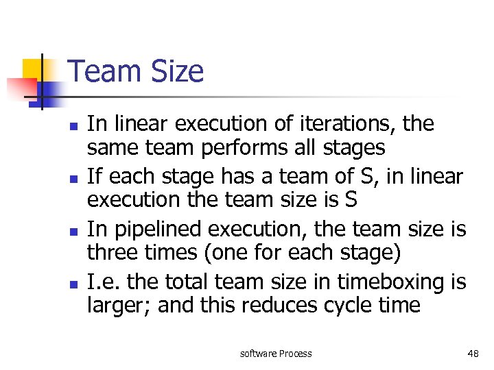 Team Size n n In linear execution of iterations, the same team performs all