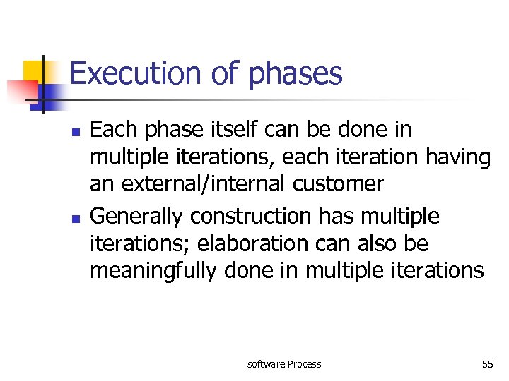 Execution of phases n n Each phase itself can be done in multiple iterations,