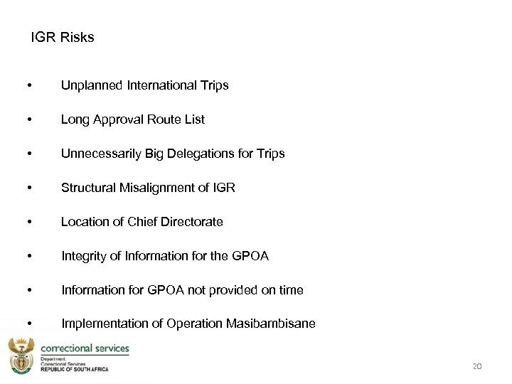 IGR Risks • Unplanned International Trips • Long Approval Route List • Unnecessarily Big