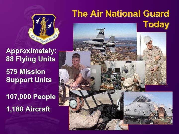 The Air National Guard Today Approximately: 88 Flying Units 579 Mission Support Units 107,