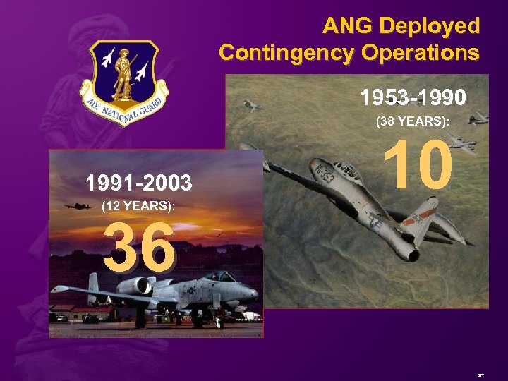 ANG Deployed Contingency Operations 1953 -1990 (38 YEARS): 1991 -2003 (12 YEARS): 10 36