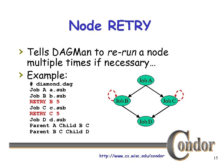 Node RETRY › Tells DAGMan to re-run a node › multiple times if necessary…