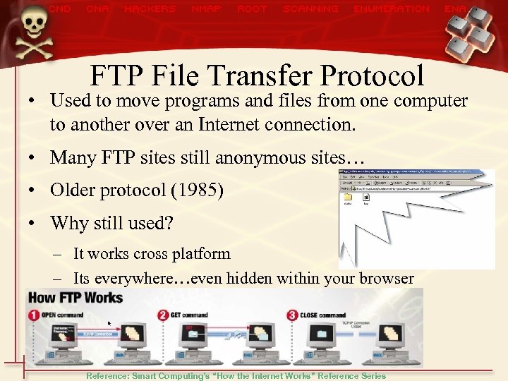 FTP File Transfer Protocol • Used to move programs and files from one computer