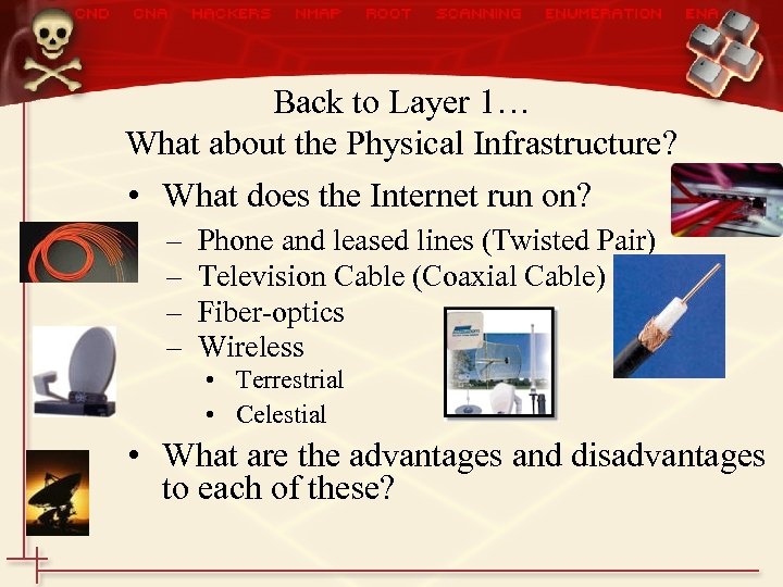 Back to Layer 1… What about the Physical Infrastructure? • What does the Internet