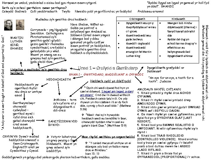 Harmoni yw undod, ymdeimlad o eisiau bod gya rhywun mewn cytgord. Beth sy’n achosi