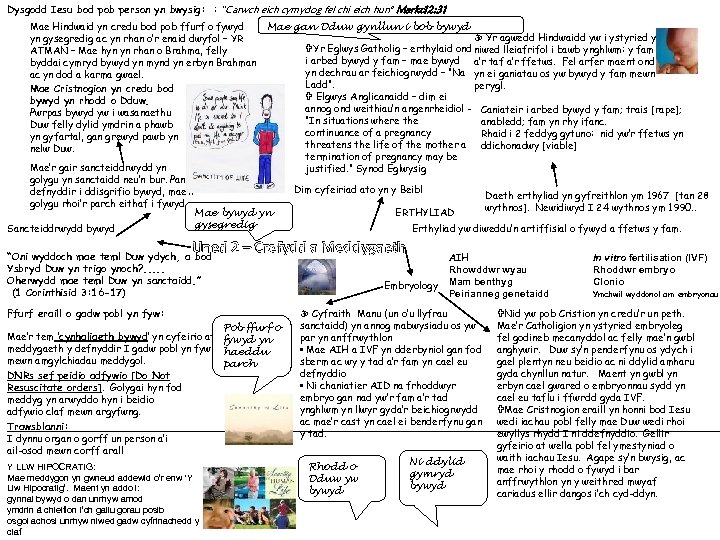 Dysgodd Iesu bod pob person yn bwysig: : “Carwch eich cymydog fel chi eich