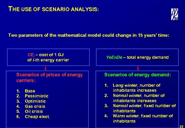 THE USE OF SCENARIO ANALYSIS: Two parameters of the mathematical model could change in