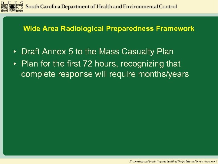 Wide Area Radiological Preparedness Framework • Draft Annex 5 to the Mass Casualty Plan