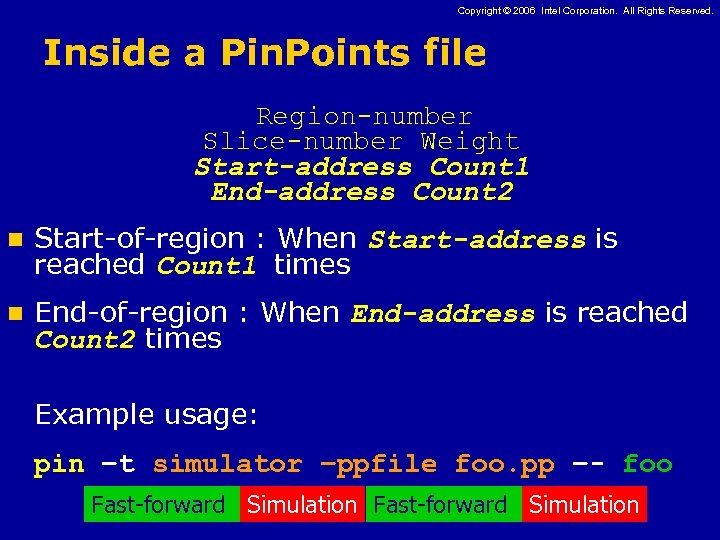 Copyright © 2006 Intel Corporation. All Rights Reserved. Inside a Pin. Points file Region-number