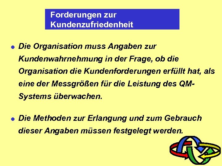 Forderungen zur Kundenzufriedenheit = Die Organisation muss Angaben zur Kundenwahrnehmung in der Frage, ob