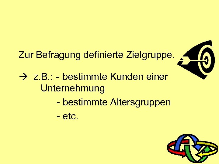 Zur Befragung definierte Zielgruppe. z. B. : - bestimmte Kunden einer Unternehmung - bestimmte