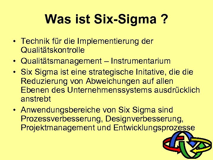 Was ist Six-Sigma ? • Technik für die Implementierung der Qualitätskontrolle • Qualitätsmanagement –