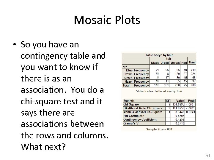 Mosaic Plots • So you have an contingency table and you want to know