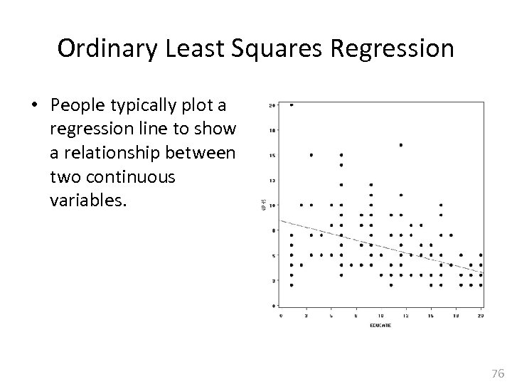 Ordinary Least Squares Regression • People typically plot a regression line to show a