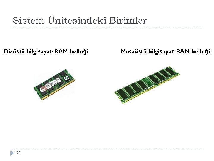 Sistem Ünitesindeki Birimler Dizüstü bilgisayar RAM belleği 28 Masaüstü bilgisayar RAM belleği 