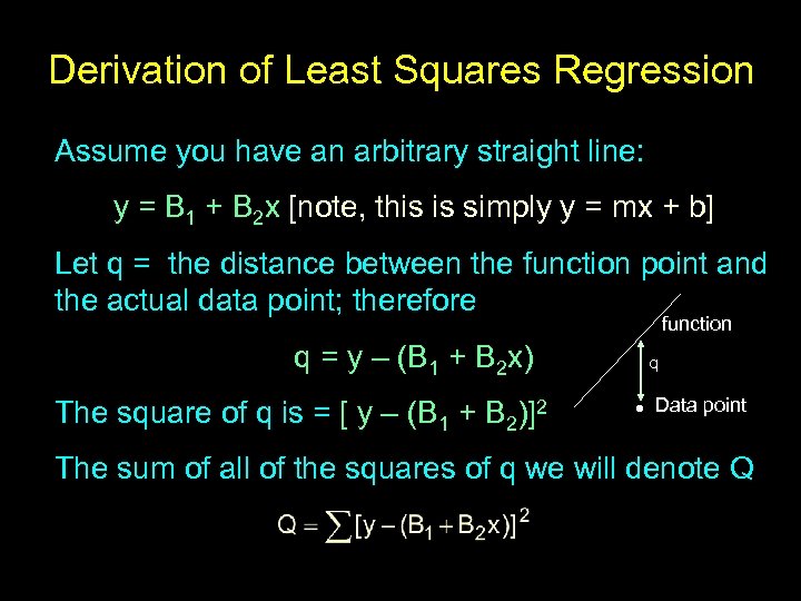 Derivation of Least Squares Regression Assume you have an arbitrary straight line: y =