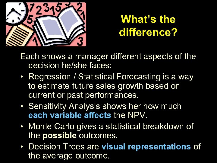 What’s the difference? Each shows a manager different aspects of the decision he/she faces: