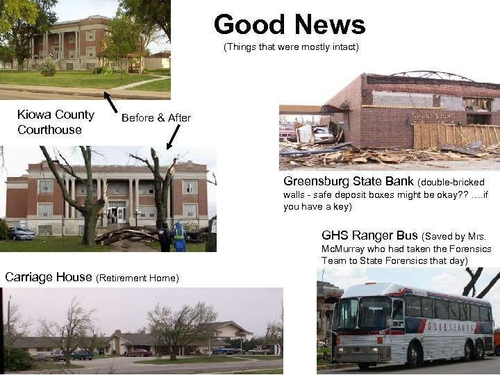 Good News (Things that were mostly intact) Kiowa County Courthouse Before & After Greensburg