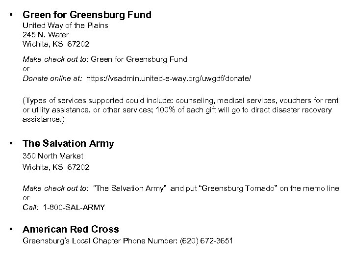  • Green for Greensburg Fund United Way of the Plains 245 N. Water