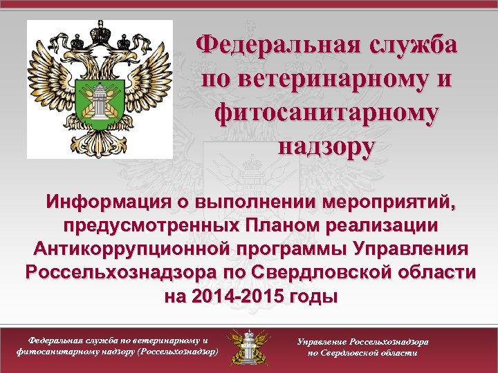 Федеральная служба по ветеринарному и фитосанитарному надзору Информация о выполнении мероприятий, предусмотренных Планом реализации