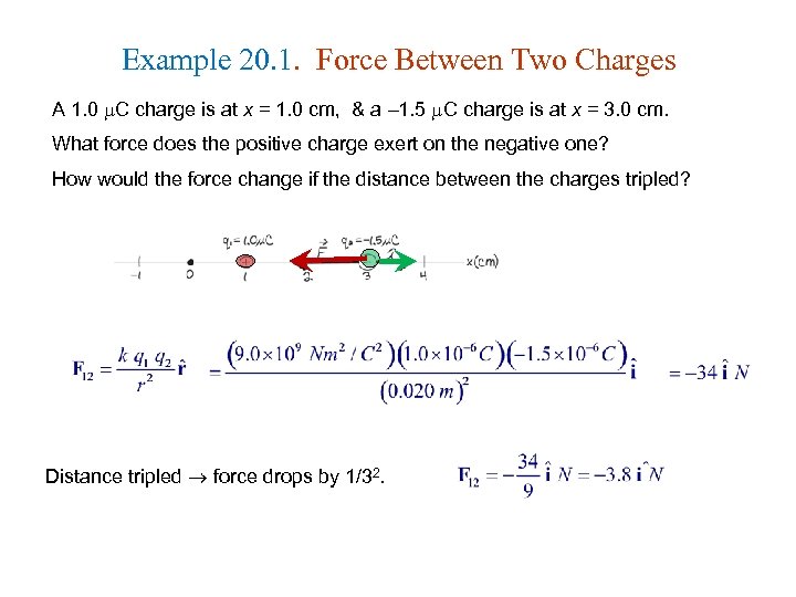 Example 20. 1. Force Between Two Charges A 1. 0 C charge is at
