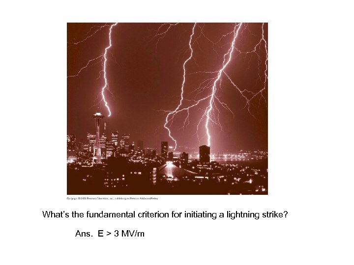 What’s the fundamental criterion for initiating a lightning strike? Ans. E > 3 MV/m
