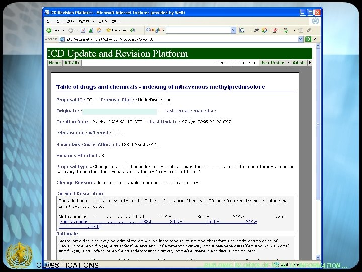 CLASSIFICATIONS … BUILDING BLOCKS OF HEALTH INFORMATION … 