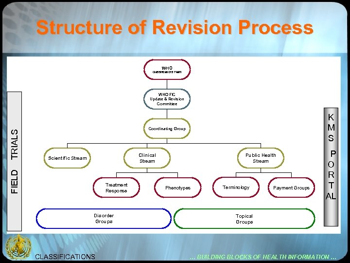 Structure of Revision Process WHO Classifications Team K M S Coordinating Group Clinical Stream