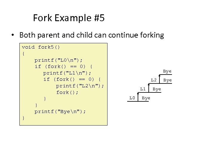 Fork Example #5 • Both parent and child can continue forking void fork 5()