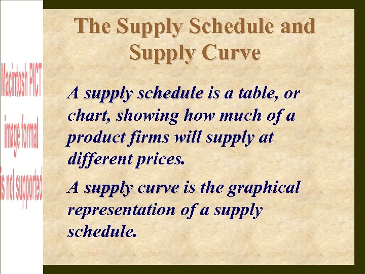 The Supply Schedule and Supply Curve A supply schedule is a table, or chart,